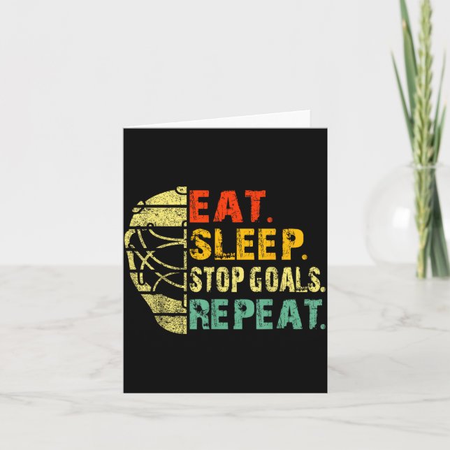 Cartão Retro Funny Eat Sleep Stop Goals Repeat Ice Hockey (Frente)