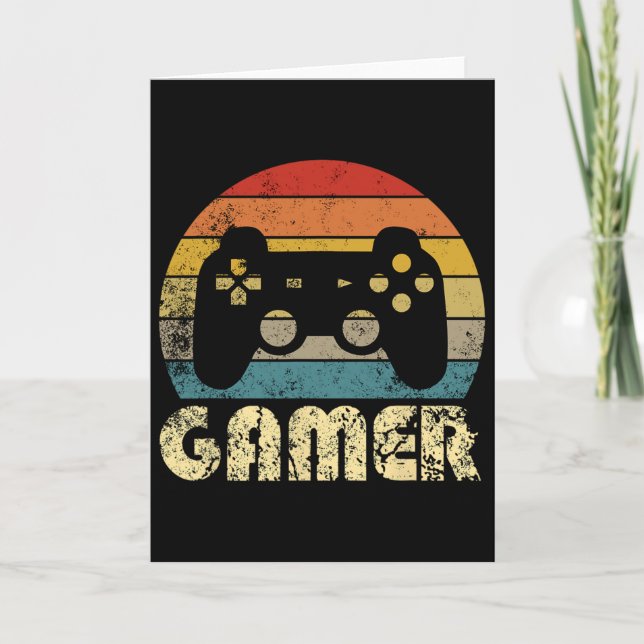 Cartão Retro Gamer Video Game Player Boys Teens Men  (Frente)
