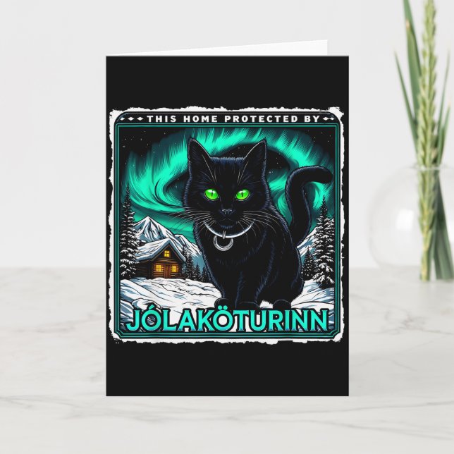 Cartão Retro Gato Yule Islandesa Esta Casa Protegida Jóla (Frente)