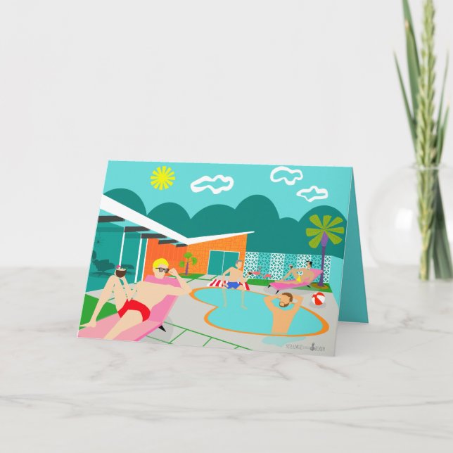 Cartão Retro Gay Pool Party Greeting Card (Frente)