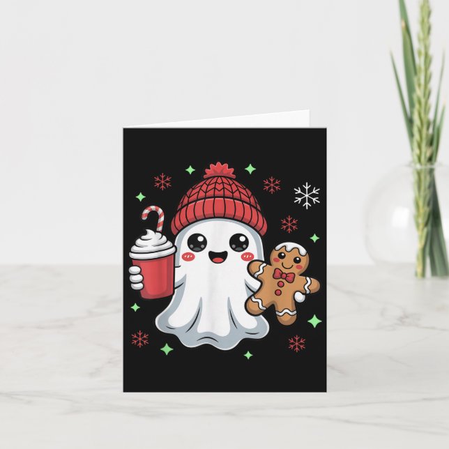 Cartão Retro Ghost Beanie Christmas Holiday Xmas Coffee G (Frente)