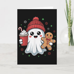 Cartão Retro Ghost Beanie Natal Férias Natal Café G