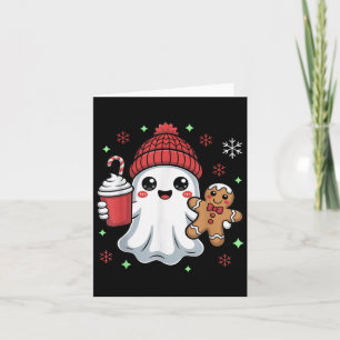 Cartão Retro Ghost Beanie Natal Férias Natal Coffee G
