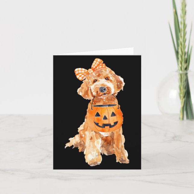 Cartão Retro Goldendoodle Abóbora Jack O Lanterna (Frente)
