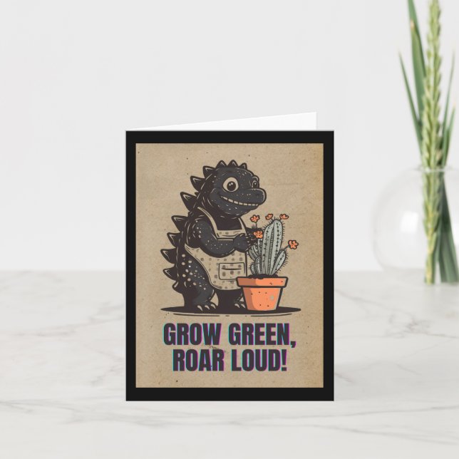 Cartão Retro Greenzilla - Vinheta de jardinagem Godzilla- (Frente)