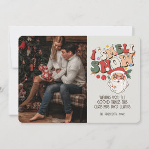 Cartão Retro Groovy Foto Papais noeis de Natal I Cheira S