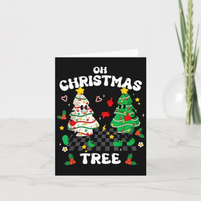 Cartão Retro Groovy Oh Christmas Tree Cake Pajamas Xmas K (Frente)