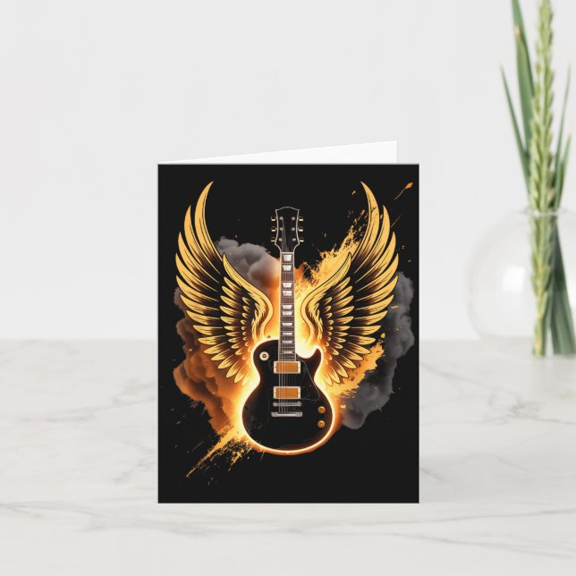 Cartão Retro Guitar Wings Abstract Art Rock And Roll Musi (Frente)