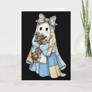 Cartão Retro Halloween Azul Denim Fantasma Dachshund Dive