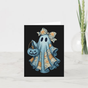 Cartão Retro Halloween Blue Denim Ghost Fall Pumpkin Spot