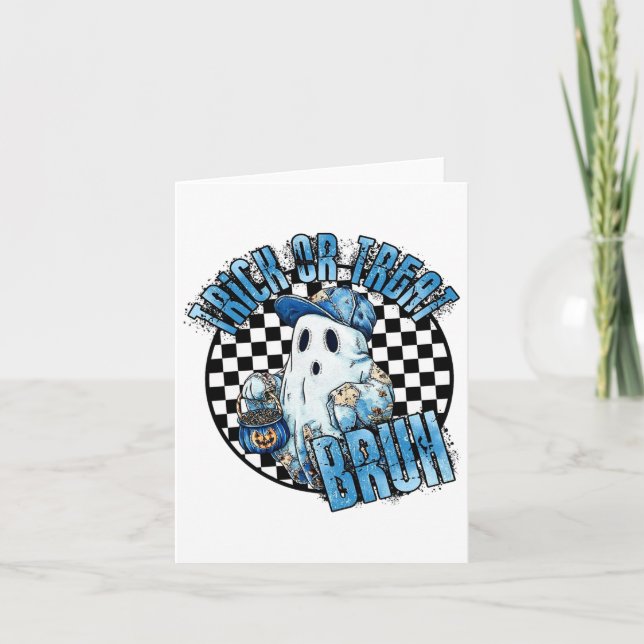Cartão Retro Halloween Blue Denim Patchwork Spookie Ghost (Frente)