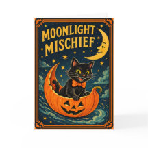 Retro Halloween Gato Preto & Lua