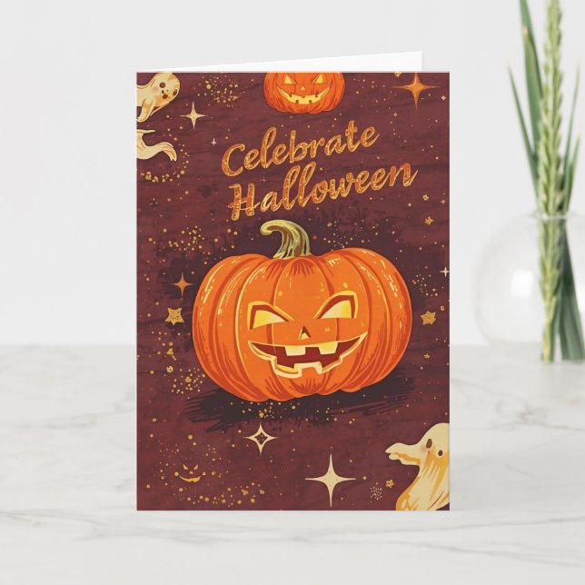 Cartão Retro Halloween Greeting Card – Celebrate Hallowee (Frente)