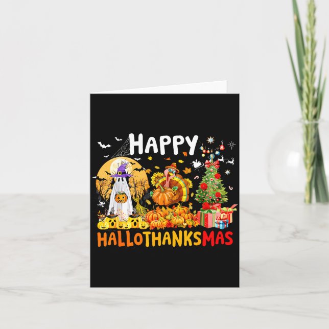 Cartão Retro Halloween Thanksgiving Christmas Happy Hallo (Frente)