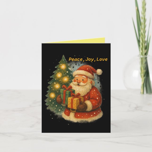 Cartão “Retro Holiday Greeting Card – Santa & Gifts” (Frente)