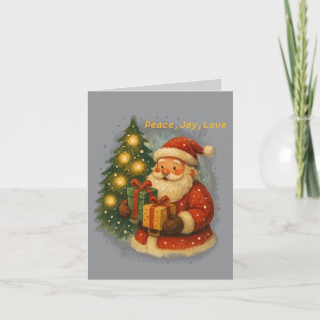 Cartão “Retro Holiday Greeting Card – Santa & Gifts” (Frente)