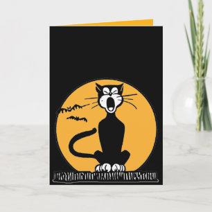 Cartão Retro Howling Black Cat Halloween Birthday Card
