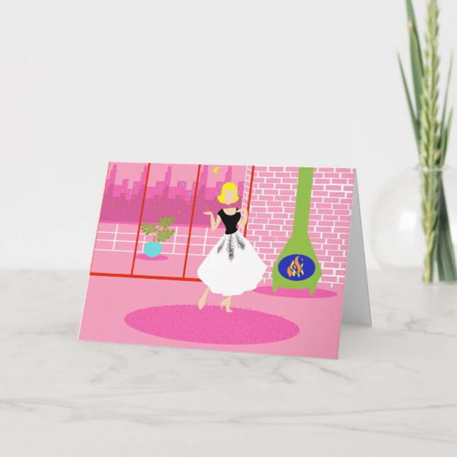 Cartão Retro In the Pink Greeting Card (Frente)