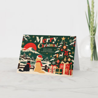 Cartão Retro Japanese Christmas Card with Mount Fuji