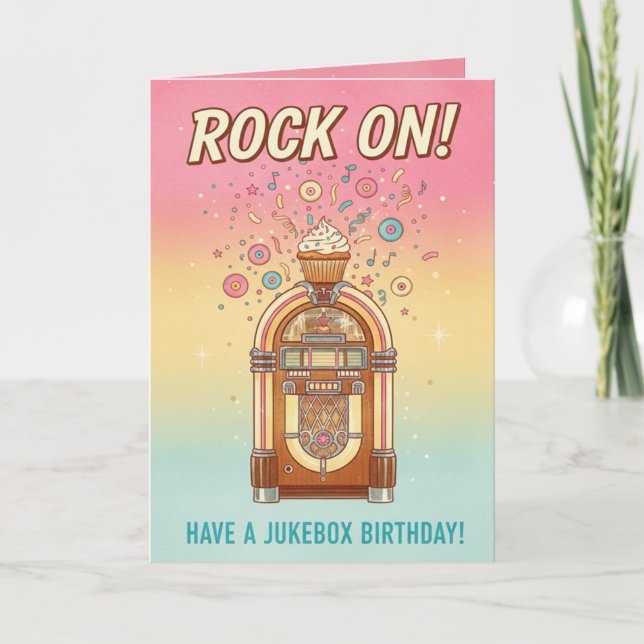 Cartão Retro Jukebox Rock On! Musical Birthday Card (Frente)