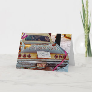 CARTÃO RETRO JUST MARRIED CAR 1968 FAB FUNNY JUST MERRIER