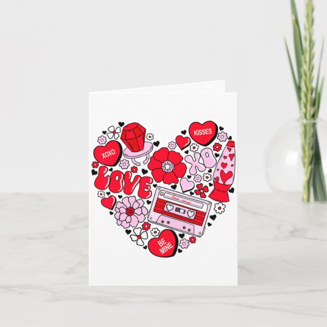 Cartão Retro Love Valentines Day Xoxo Conversation Hearts (Frente)