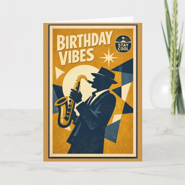 Cartão Retro Modern Jazz Saxophone Birthday Card for men  (Frente)