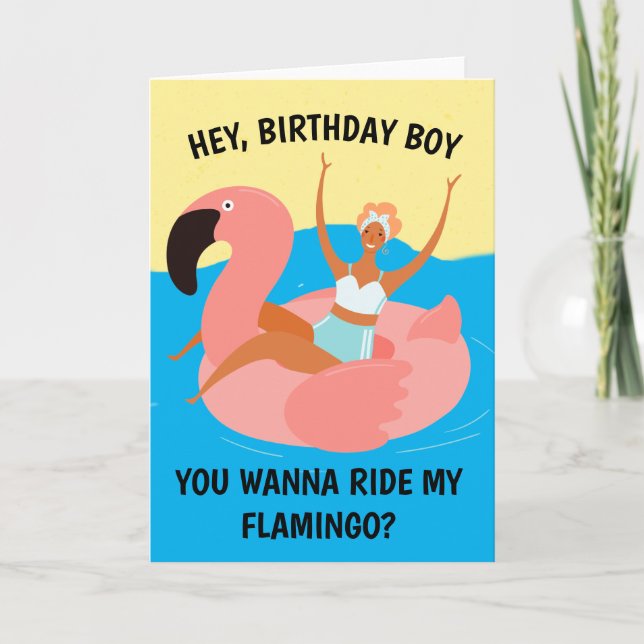 Cartão Retro Naughle Ride My Flamingo Adult Birthday Card (Frente)