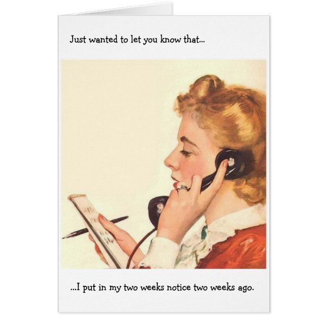 Cartão Retro Office - Aviso de Duas Semanas, (Frente)