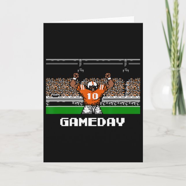 Cartão Retro Orange And White Footbyll Gameday 8 Bit Vide (Frente)