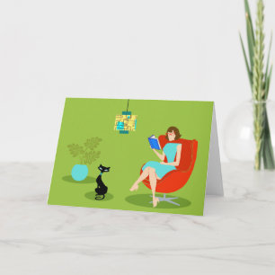 Cartão Retro Reading Woman Greeting Card