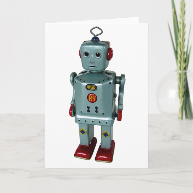 Cartão Retro Robot Blank Greeting Card (Frente)