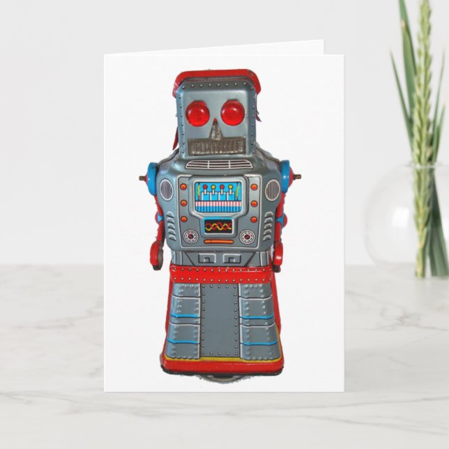 Cartão Retro Robot Blank Greeting Card (Frente)