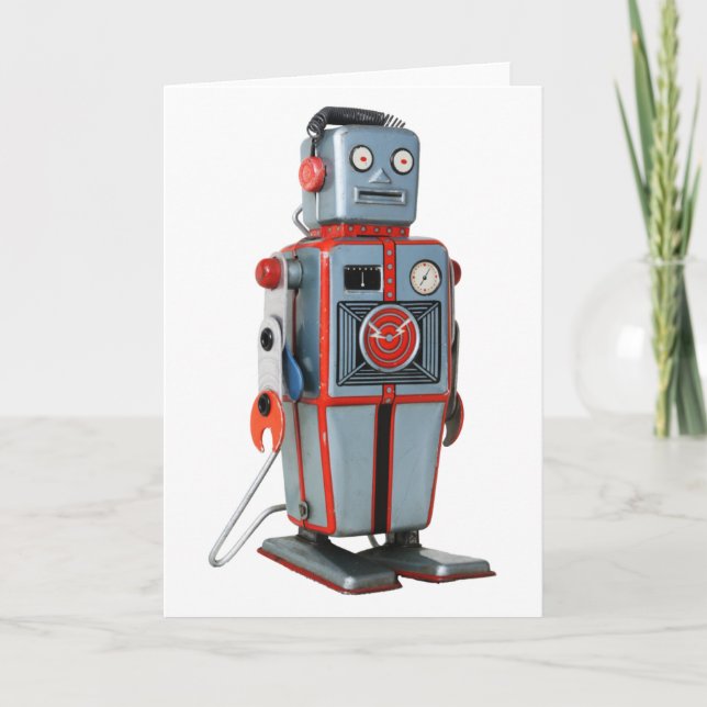 Cartão Retro Robot Blank Greeting Card (Frente)