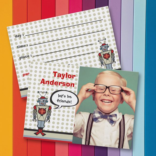 Cartão Retro Robot Diversão Fotográfica para Crian (Criador carregado)