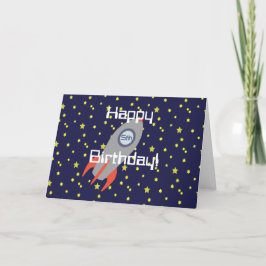 Cartão Retro Rocket Ship e Stars Feliz Aniversário