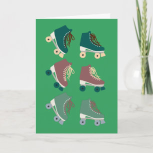 Cartão Retro Rollerskates Verde Rosa