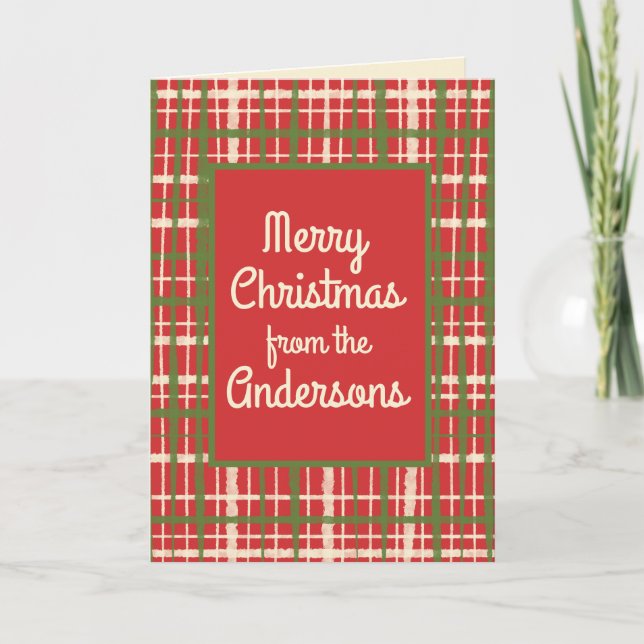 Cartão Retro Rústico Natal Xadrez Personalizado (Frente)