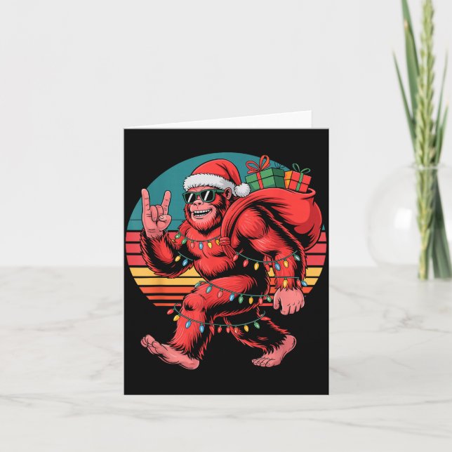 Cartão Retro Santa Bigfoot Christmas Funny Sasquatch Xmas (Frente)