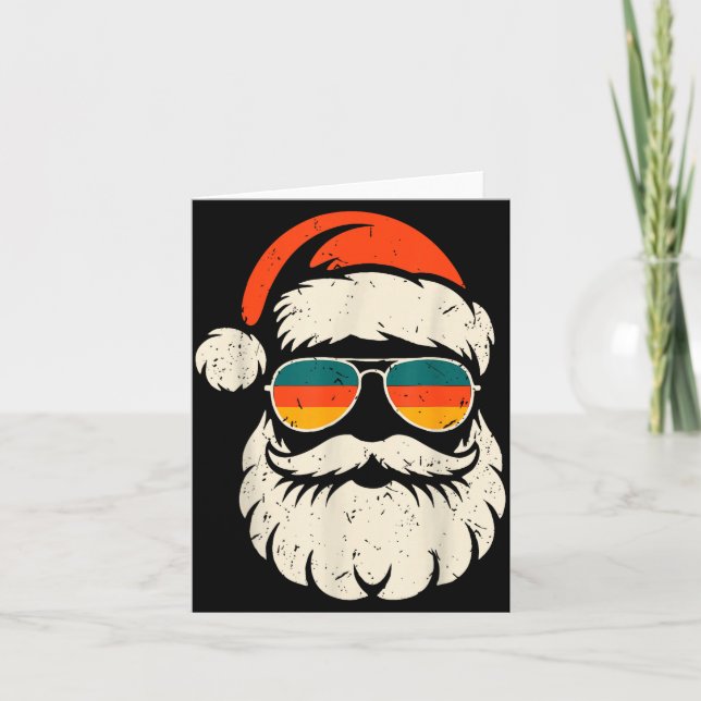 Cartão Retro Santa Face Sungles Funny Christmas Family Ou (Frente)