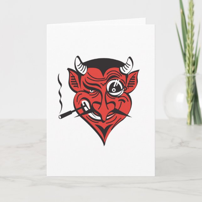 Cartão retro smoking devil face (Frente)