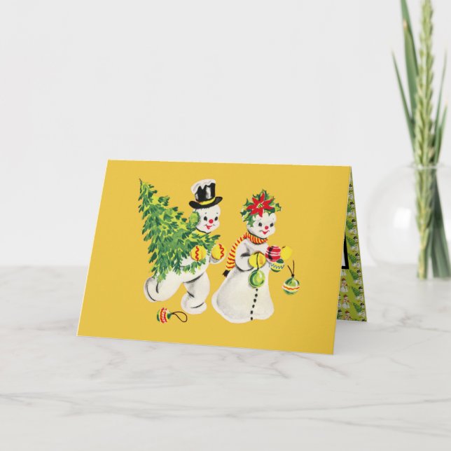 Cartão Retro Snowmen Natal (Frente)