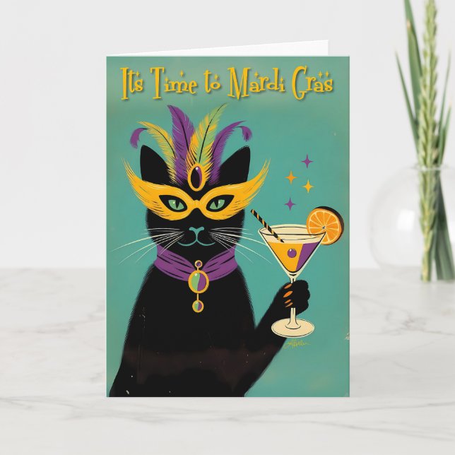 Cartão Retro Sophisticats Its Time to Mardi Gras Martini (Frente)