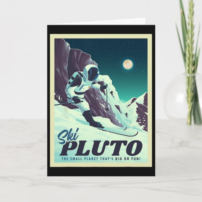 Cartão Retro Space Tourism Ski Pluto Skiing Skier  (Frente)