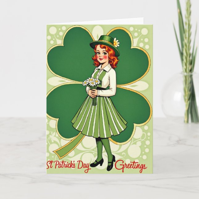 Cartão Retro St Patricks Day Woman Card (Frente)