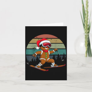 Cartão Retro Sun Gingerbird Man Skiing Santa Hat Xmas Sk