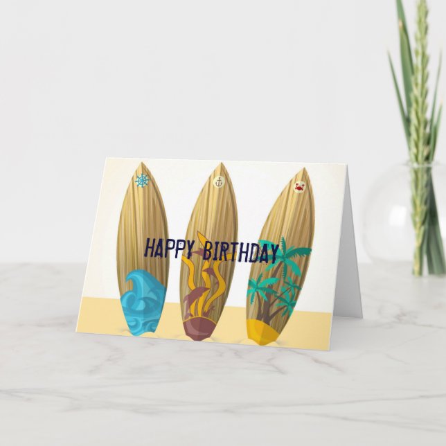 Cartão Retro Surfboard trio Summer beach birthday (Frente)