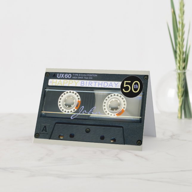 Cartão Retro T6 Audiotape 50º aniversário - nome reto-ver (Frente)
