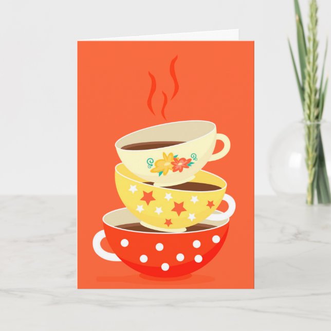 Cartão Retro tea vintage xícaras de aniversário arte (Frente)