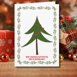 Cartão Retro Vintage Árvore de Natal e Grinalda Minimalis